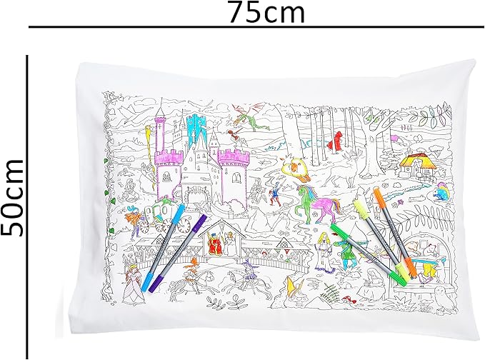 eatsleepdoodle - Coloring Pillowcase for Kids – Reusable DIY Pillow Cover with Washable Markers, Educational Arts & Crafts Activity for Boys & Girls, Fun Gift for Creative Play, Machine Washable