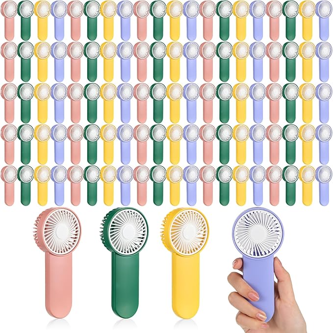 Sumind 100 Pcs Small Personal Portable Fan Mini Handheld Bulk 1 Speed Electric Cute Battery Powered for Neck Lash Makeup Women Men Travel Camping Indoor Outdoor Summer (4 Colors)