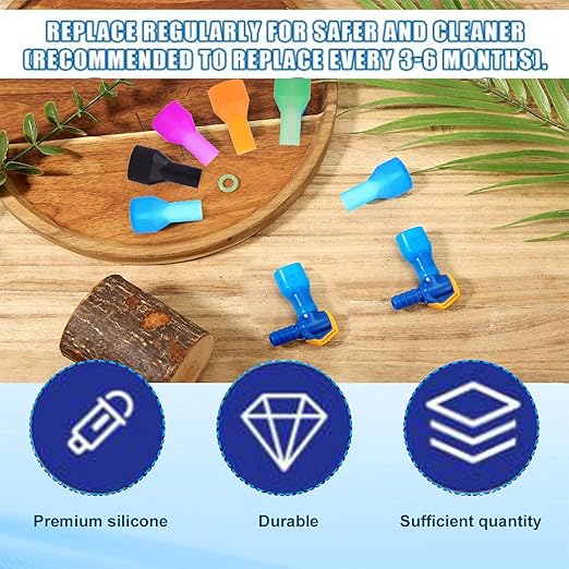 5pcs Bite Valve Replacement for Camelbak, Hydration Pack Mouthpiece with 1 Angled Tube Connector and O-Ring Replacement Parts for Camelbak Backpack Water Reservoir