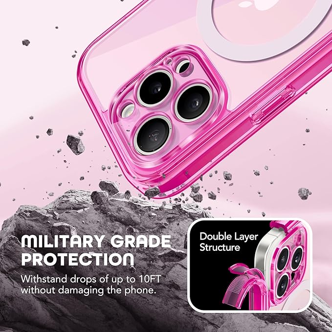 TIESZEN for iPhone 15 Pro Max Case, Compatible with MagSafe,Built-in Privacy Screen Protector and Camera Protection, Anti Spy Full Body Dustproof Shockproof Hard Phone Case 6.7",Bright Pink