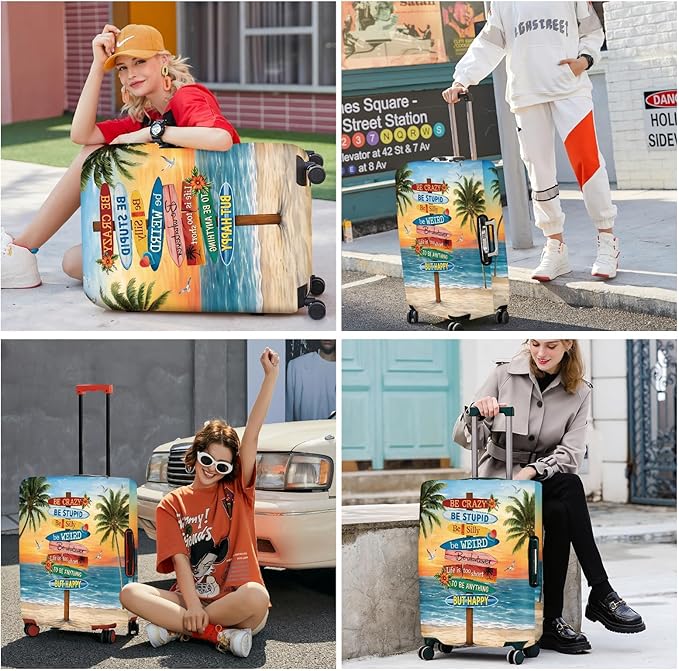 ANNA QUEEN Beach Quote Luggage Cover, Inspirational Summer Travel Suitcase Protector for 24-26 Inch Bags