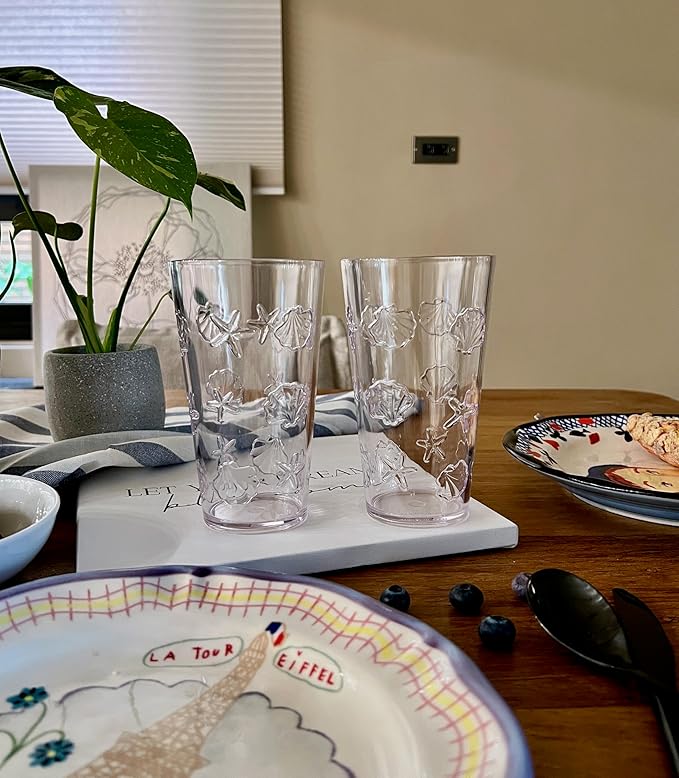 KLIFA- HAWAII series- 20.9 ounce, Set of 6, Sea World Acrylic Drinking Glasses, Shatter-proof Tumblers, BPA-Free, Stackable Plastic Drinkware, Dishwasher Safe Cups, Clear