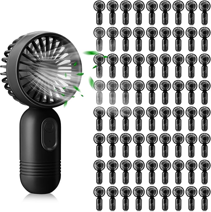 Rossesay 72 Pcs Mini Portable Fan Bulk Cute Handheld Lightweight Small Little Personal Hand Eyelash Fan 3 Speeds USB Rechargeable for Women Men Indoor Outdoor Makeup Travel (Black)