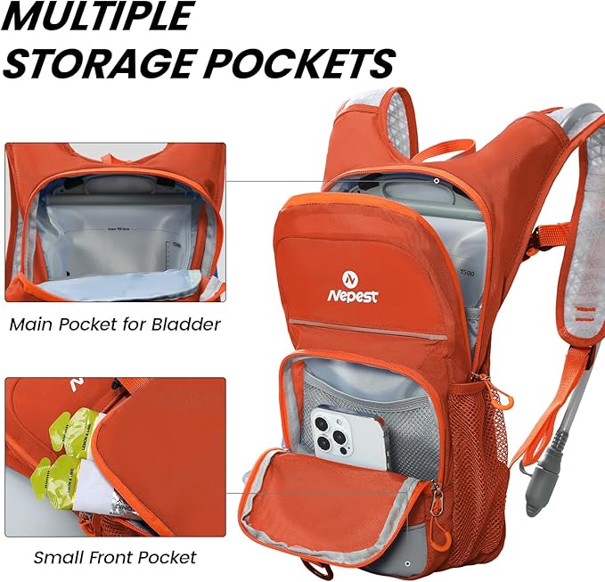 Nepest Kids Hydration Backpack, Mini Water Backpack with 1.5L Water Bladder for Hiking Cycling Running