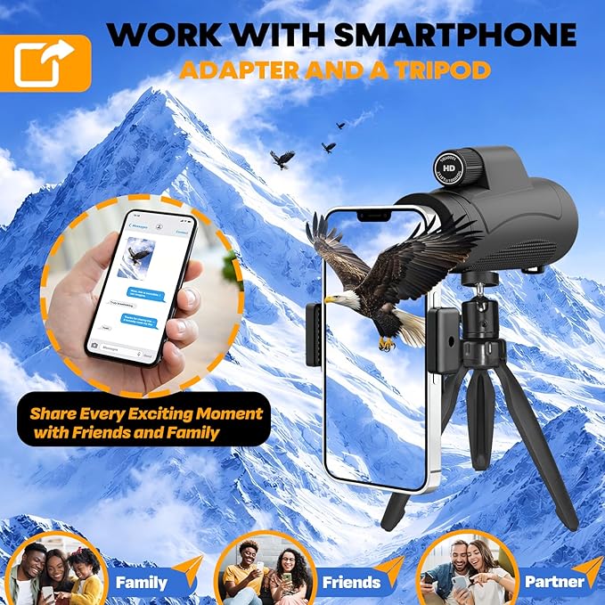 Asacam® 80x100 Monocular Telescope High Powered for Smartphone HD Monoculars for Adults with Adapter/Tripod for Bird Watching Camping Hiking Traveling Outdoor Wildlife-2026 Update