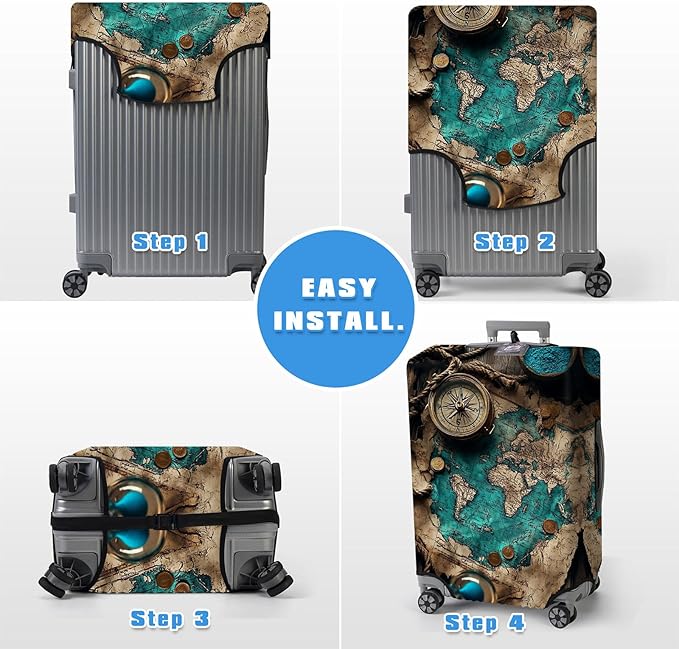 Luggage Cover Protector for 19-20 Inch Suitcases, TSA Approved Elastic Travel Suitcase Covers, Anti-Scratch Washable Luggage Sleeve for Carry On & Checked Bags, Ancient Map