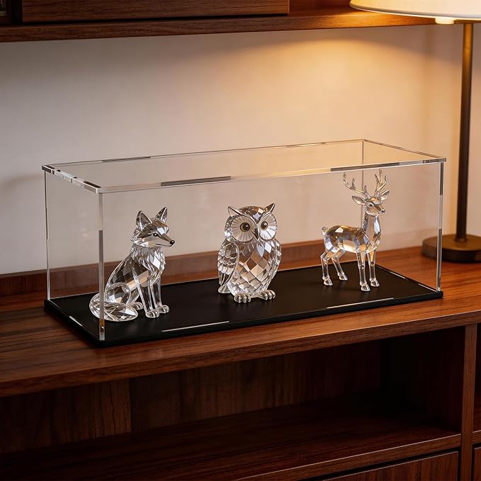 Display Case for Light Saber and Sword, Acrylic Box for Trophy and Toy Figures, Clear Acrylic Display Cases with Matte Black Base for Collection Protection and Storage, 14x5x5 inch