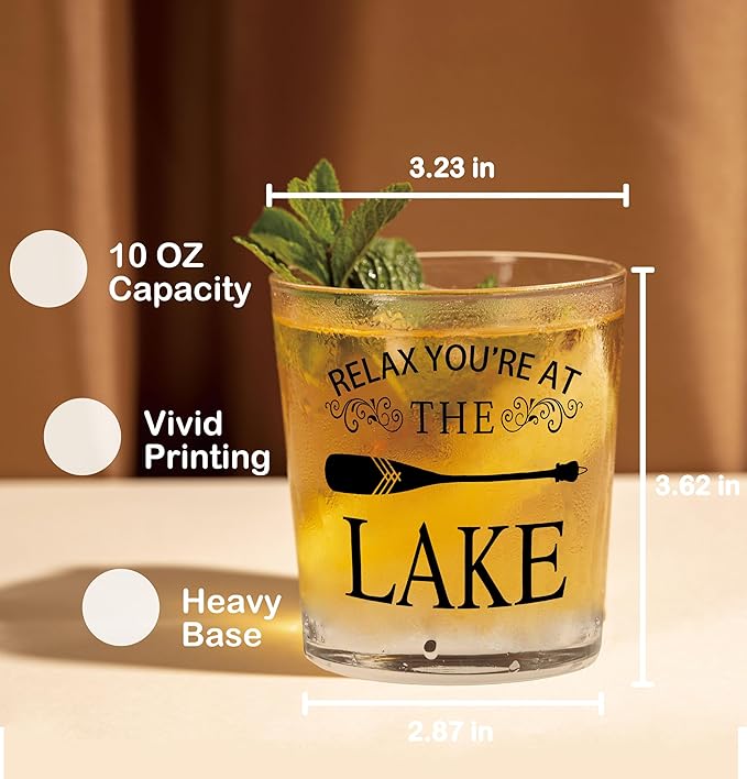 Nogrit Lake House Decor Whiskey Glasses 10 Oz,Relax You‘re at the Lake, Old Fashioned Rocks Glasses Tequila Gifts for Women Men