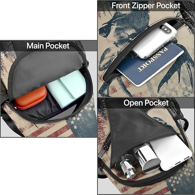 FyLybois Deer Sling Bag for Women Lightweight Crossbody Backpack Casual Daypack with Adjustable Strap for Travel Work Hiking Everyday Use