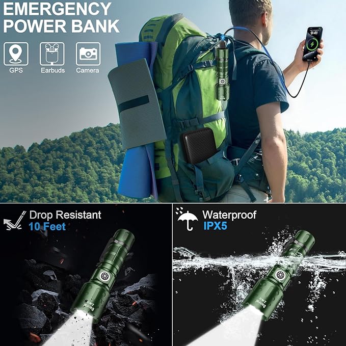 Banral Flashlights High Lumens Rechargeable, Super Bright Long Range Small Powerful Flashlight, 6 Modes LED Tactical Pocket Waterproof Flash Light for Home Emergency (1, Green)
