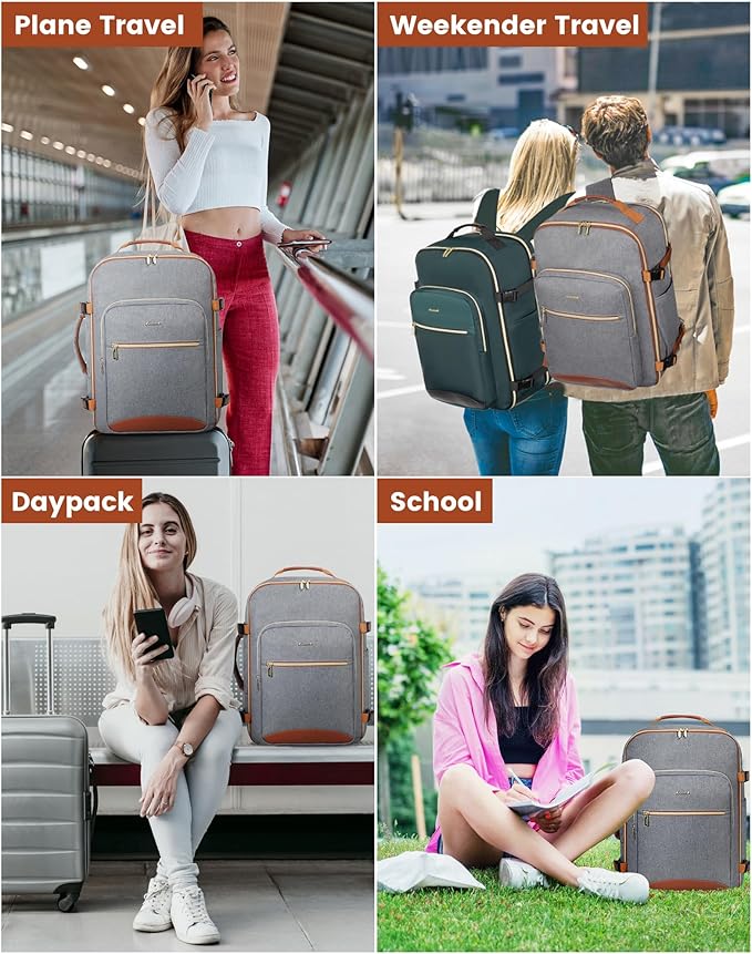 LOVEVOOK Travel Backpack for Women & Men 40L,Airline Approved Carry On Backpack Travel Essentials,TSA Carry on Luggage,Waterproof Personal Item Travel Bag,Suitcase with 3 Packing Cubes,Grey-Brown