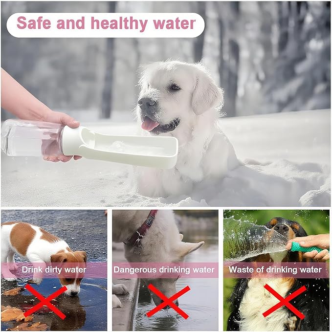 Portable Dog Water Bottle, Foldable Dog Water Bottle Leak Proof Dispenser for Puppy Small Medium Large Dogs, Pet Drink Cup for Walking Hiking Traveling(White,19oz)