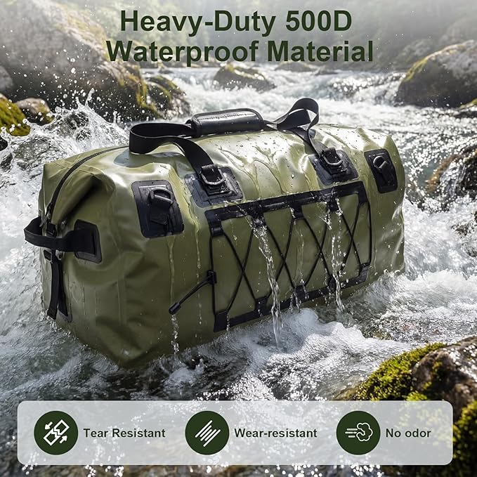 Waterproof Duffel Bag, 70L Large Motorcycle Dry Backpack, Heavy-Duty Roll Top Waterproof Luggage Duffle Bags with Straps & Handles, Waterproof Gear Bag for Kayaking, Rafting, Camping, Motorcycle