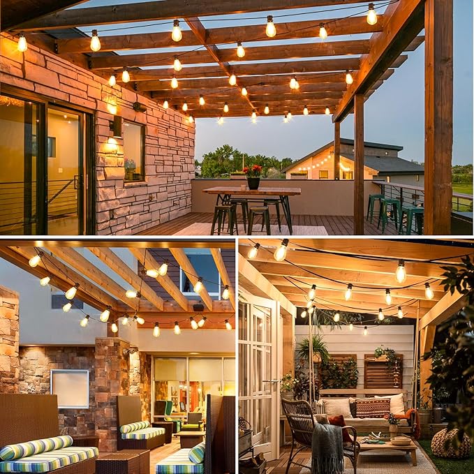 Larkvue 96FT LED Outdoor String Lights, Waterproof Patio Lights with 30+2 2700K Dimmable Shatterproof Edison Hanging Bulbs for Backyard Party-Black