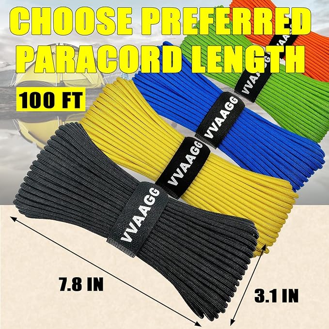 VVAAGG 1000 Black Paracord Rope 100FT Utility Nylon Heavy Duty 12 Strand Parachute Cord for Camping, Tent, Clothsline, Outdoor Hiking, Fishing, Survival Braceletand, Weatherproof Rope (100FT)
