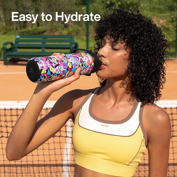 ENCOOL Insulated Water Bottle with Straw Stainless Steel Water Bottle, Leak-Proof, BPA-Free, Double Wall Vacuum Keeps Cold for 24 Hours for Sports, Travel, School (26 oz, Cyan Girl)