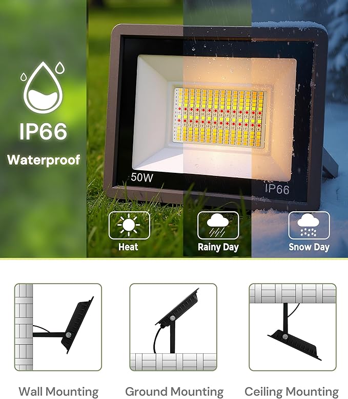 L LOHAS LED 50W Flood Light Outdoor, RGB Landscape Lighting with Remote Control, Timing - 2700K/4500K/6500K - Color Changing for Patio Backyard Step Wall, IP66, US 3-Plug, UL Listed (2 Pack)