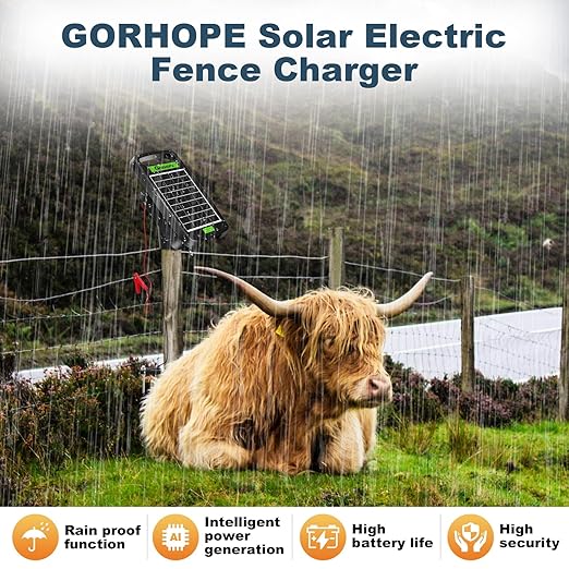 10 Miles Solar Powered Electric Fence Charger,Output 0.18J Electric Fence Charger,24-Hour Uninterrupted Protection Solar Fence Charger,Solar Fence Energizerr That can Work for 14 Days Without Sunlight