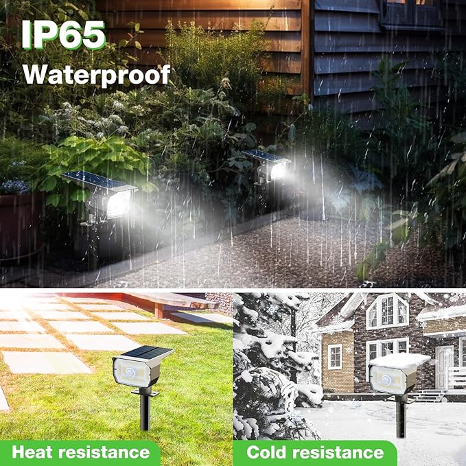 nipify Solar Spot Lights Outdoor Motion Sensor with 3 Modes, Solar Spotlights Outdoor Waterproof 2-in-1 Auto On/Off Landscape Lighting for Outside Yard Wall Garden Pathway, Cool White