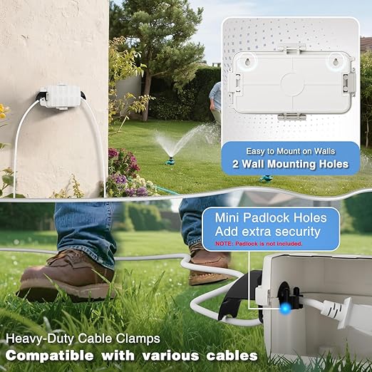 FLEMOON IP55 Outdoor Electrical Box Waterproof with Detachable Awning Covers, 8.3 x 4.1 x 3.7 inch Weatherproof Extension Cord Cover, Easy Installation for Outdoor Plug, Outlet, String Lights, White