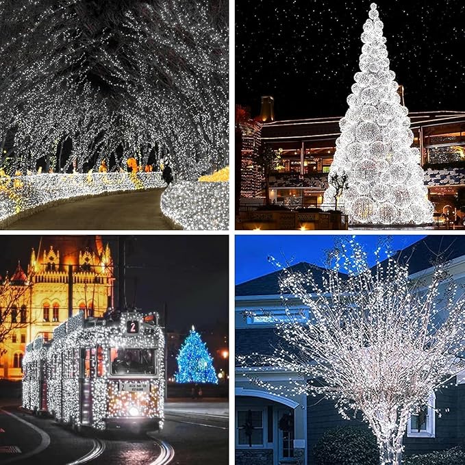 6 Pack Solar String Lights Outdoor, Extra-Long 600LED Solar Fairy Lights Outdoor Waterproof, Solar Twinkle Lights Silver Wire 8 Modes Solar Outside Lights for Xmas Tree Party Wedding (Cool White)