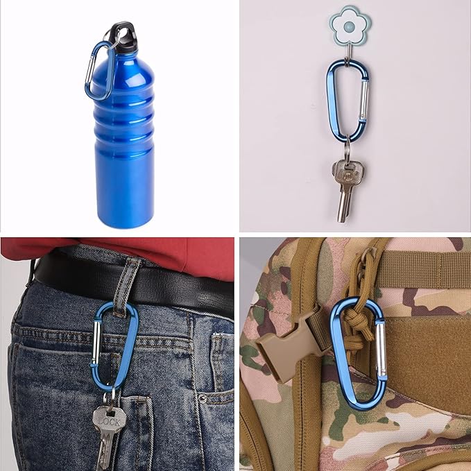 CampTek Carabiner Caribeaner Clip,3" Large Aluminum D Ring Shape Carabeaner with Keyring Keychain Hook