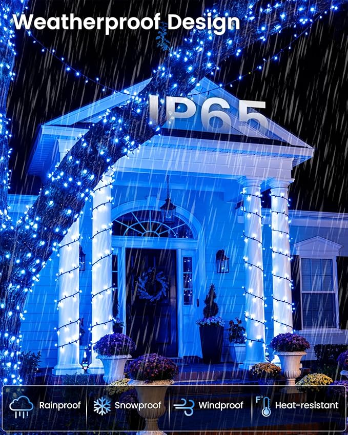 OZS 2PK 240LED Solar String Lights Outdoor Waterproof | Solar Christmas Lights Outdoor with 8 Lighting Modes, Solar Lights Outdoor String for Outside, Xmas Party Garden Tree Decorations (Blue)