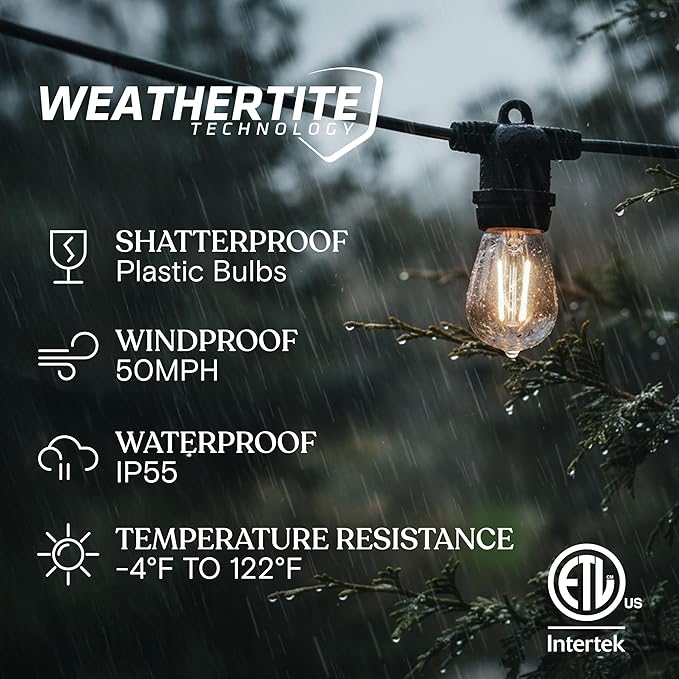 Brightech Ambience Pro 105Ft LED String Lights - 2W Commercial Grade Patio Lighting Outdoor Waterproof - Heavy Duty Dimmable Vintage Edison Porch Lights for Outside, Backyard - 34 Bulbs, Soft White