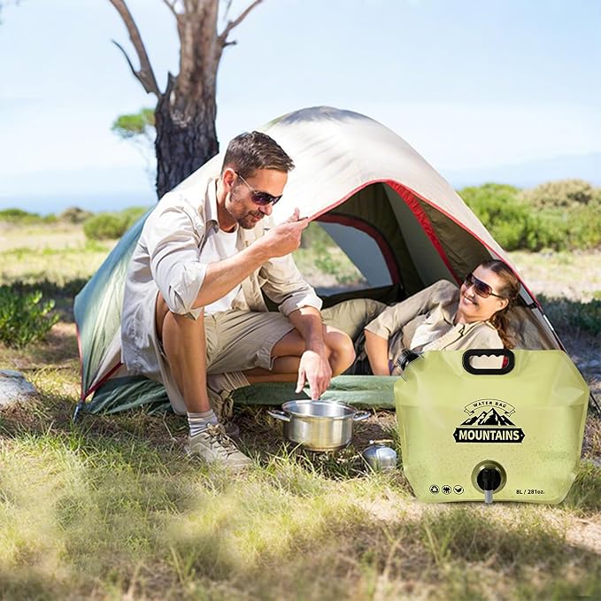 Collapsible 8L Water Storage Bag, BPA-Free Portable Folding Water Jug with Adjustable Faucet, Leakproof Emergency Water Bag for Camping, Hiking, Riding, Outdoor Sport (4, Beige)