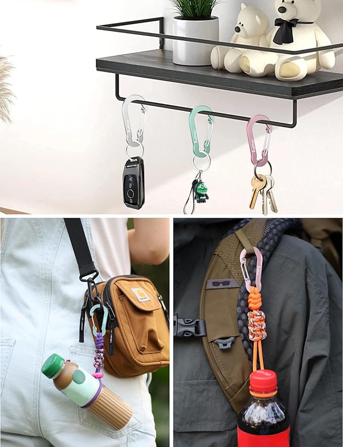 9PCS Carabiner Keychain Clip,2.7" Large Aluminum Carabiner Clips with 9PCS Stainless Steel Key Rings