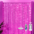 Brightown 300 LED Pink Fairy Curtain Lights, 9.8ft x 9.8ft String Lights, USB Plug in 8 Lighting Modes Christmas String Hanging Lights with Remote for Bedroom Indoor Outdoor Party Xmas Pink 1 Pack