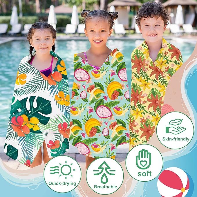 Peryiter 24 Pack Microfiber Oversize Turkish Beach Towel Set 12 Large Absorbent Beach Towels with 12 Storage Bag 28 x 55 Quick Dry Lightweight Bath Towel Blanket for Hawaii Camp Swim Pool(Hibiscus)