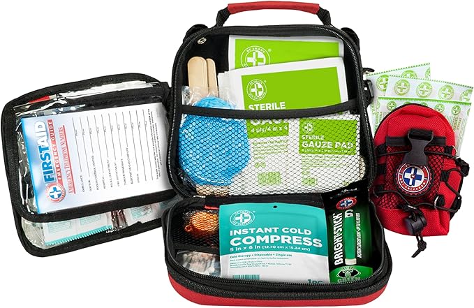 Be Smart Get Prepared 398pc Emergency First Aid Kit + BONUS Mini Kit included - Ideal for Office, Home, Car, School, Emergency, Survival, Camping, Hunting, Boating and Sports, FSA HSA eligible.