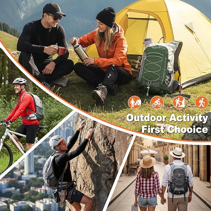 25L Hiking Backpack with Rain Cover Lightweight Hiking Daypack for Travel Camping Outdoors Knapsack for Men Women (Black)