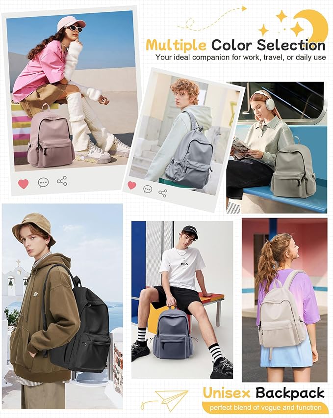 BJLFS White School Backpack for Girls Women, Waterproof High School Book Bag Cute Backpack for Men Teens Boys, Lightweight Mini Classic Basic College Backpack Middle School Back Pack Daypack