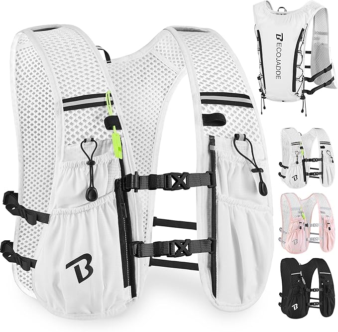 BECOJADDE Running Vest Hydration Backpack for Men Women, 5L Lightweight Running Backpack Hydration Pack for Marathon, Trail, Cycling, Hiking, Jogging