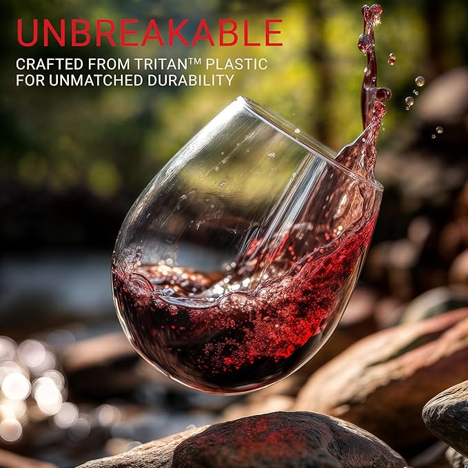 Bravario Unbreakable Stemless Plastic Wine Glasses | Reusable | Shatterproof 100% Tritan Plastic | Dishwasher-Safe | BPA-free | Awesome for Indoor & Outdoor | 20 oz, Set of 8