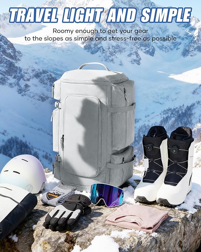 Ski Boot Bag Backpack for Helmet,70L Waterproof Vacuum Backpack Travel,Goggles, Gloves, Skis, Snowboard & Accessories,Snowboard Bag,Grey
