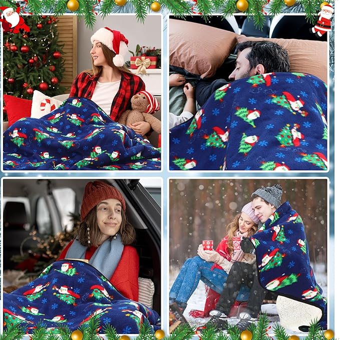 Riakrum 12V Car Heated Blanket for Cold with 2 or 3 Heating Levels 58 x 43 Emergency Winter Adjustable Temperature Electric Blanket Throw Gift Plugs in Car RV Truck SUV(Classic Color,Flying Santa)