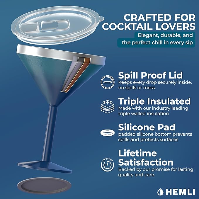 Martini Glass, Stainless Steel Insulated Martini Tumbler, Cocktail Cup