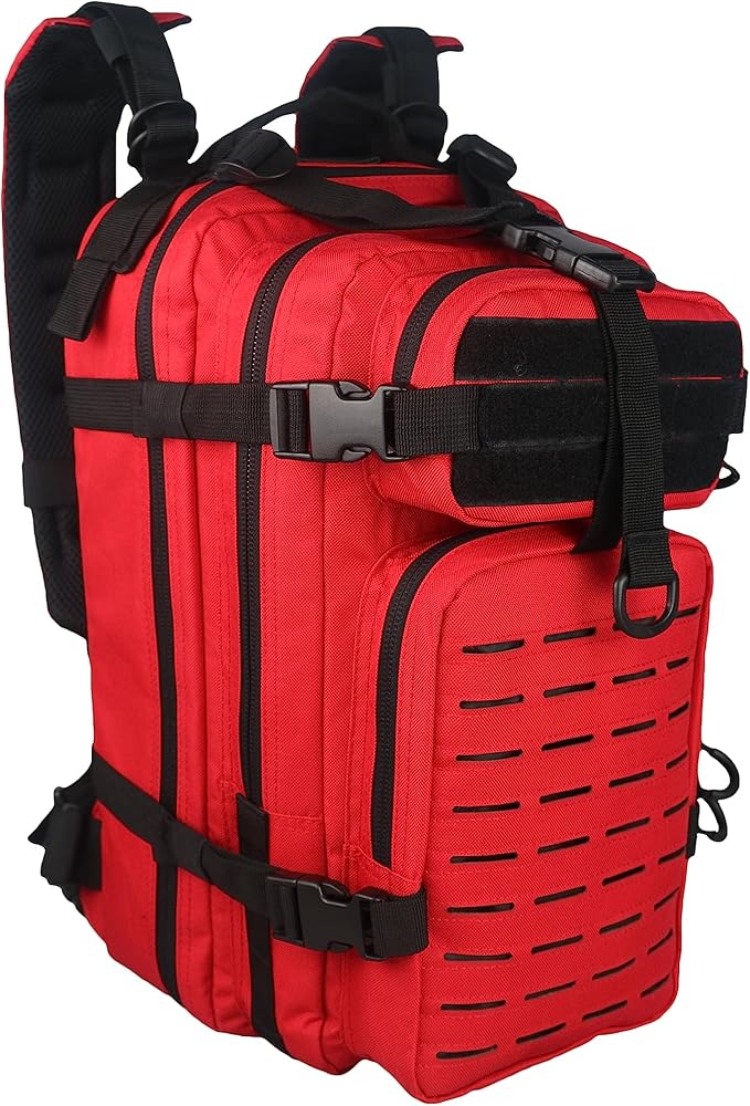 Lightning X Stocked EMS/EMT Trauma & Bleeding First Aid Responder Medical Backpack + Kit + Pouches - RED