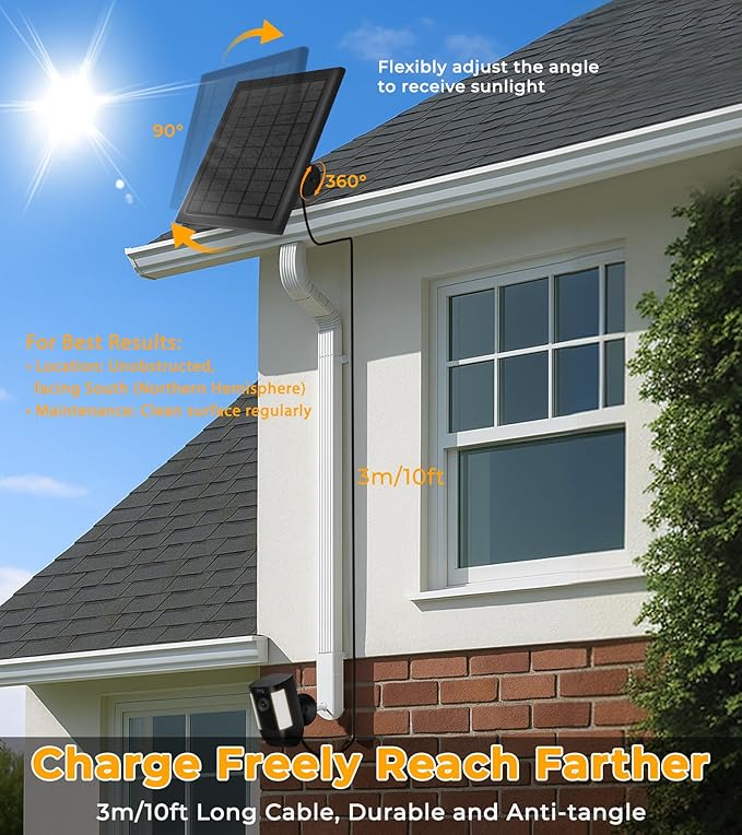 8W Solar Panel for Ring Camera, 3-Pack Solar Panel Charger Compatible with Ring Stick Up Cam Battery, Spotlight Cam Battery, Includes Barrel Plug to USB-C Adapter, IP65 Waterproof, 10ft Cable