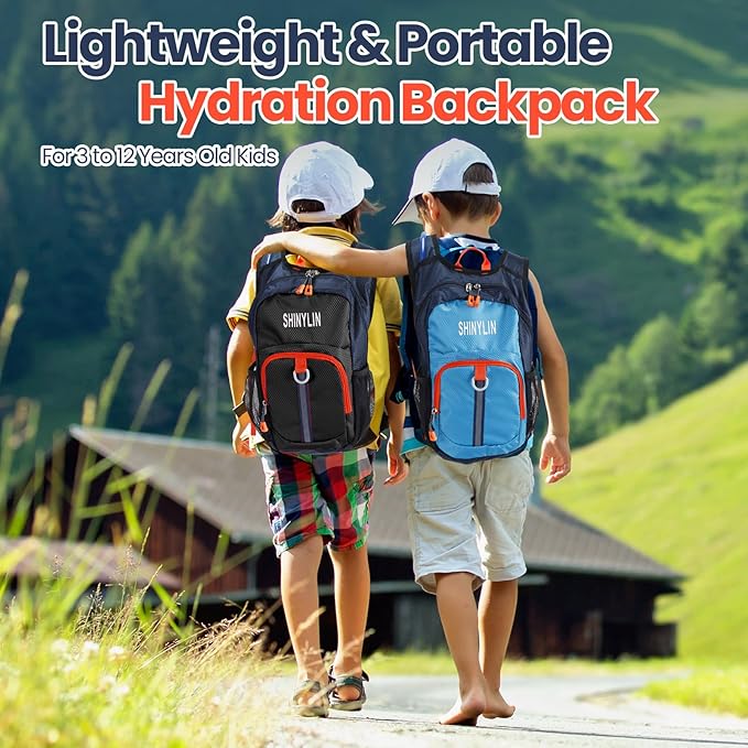 Shinylin 2 Pcs Kids Hydration Backpack with 1.5L Water Bladder Lightweight Kids Hiking Backpack Water Rucksack for Boys Girls Climbing Running