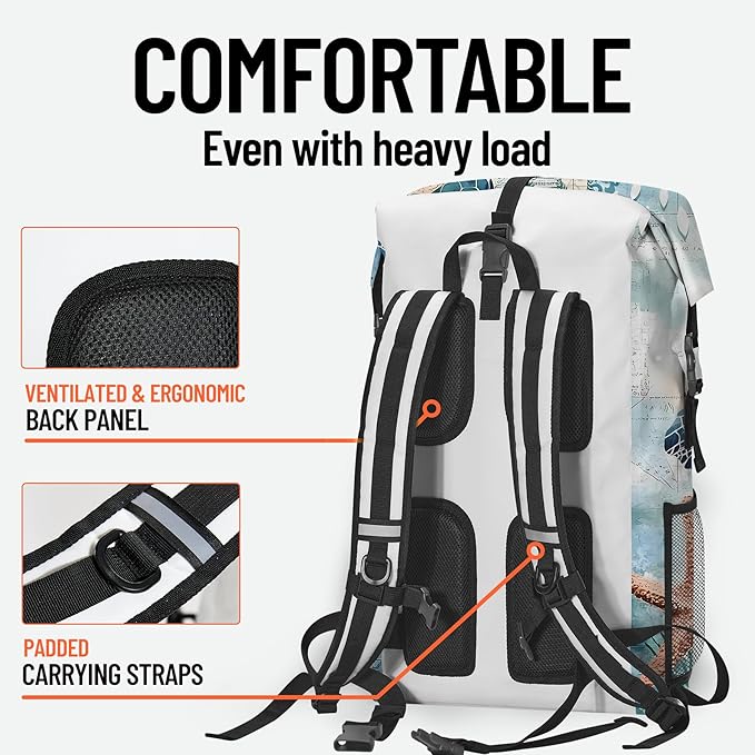 Dry Bags Waterproof for Marine Kayaking Boating Camping Swimming Keeps Gear Small Dry Lightweight Backpack 5L Roll Top Storage Backpack Beach Accessories Sea Turtle Coral Nautical Starfish