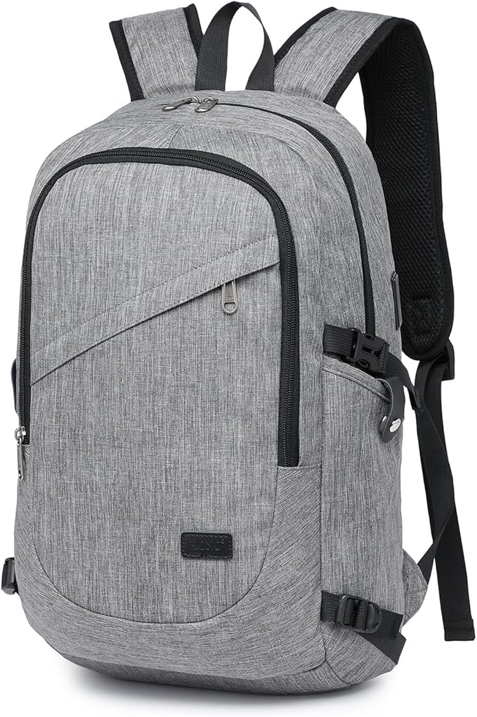 Kono Travel Laptop Backpack with USB Charging Port, Business Anti Theft Slim Sturdy Personal Item Bag, Water Resistant College Computer Daypack for Men & Women Fits 15.6 Inch Notebook, Grey