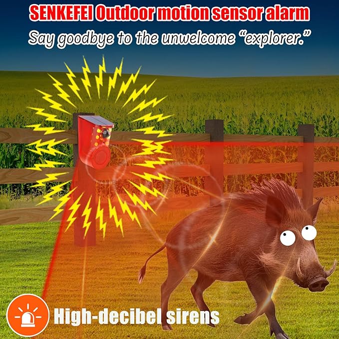 Solar Motion Sensor Alarm Device - Waterproof, Multi-Mode, Wide-Angle Sensing, 110dB Alarm & Strobe Lights for Indoor & Outdoor Security 6Pack