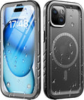 Cozycase for iPhone 15 Waterproof Shockproof Dustproof Case [Compatible with MagSafe] - Heavy Duty/360 Full Body/Military Grade/Rugged Built in Screen/Camera Protector with Lanyard Black