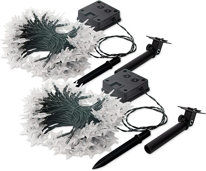 2 Pack Solar Powered Outdoor Patriotic Star String Lights, 100 LED 33 FT Each July 4th Decorative Lights, 8 Lighting Modes, Waterproof for Independence Day Party Patio Garden Decor, Red White & Blue