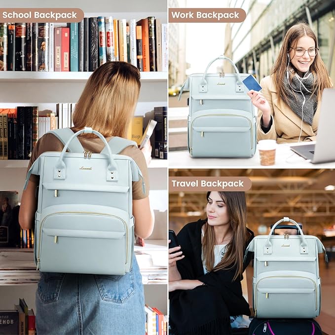 LOVEVOOK Leather Laptop Backpack for Women 17 inch,Travel Backpack Purse Nurse Teacher Backpack Computer Laptop Bag,Professional College Business Work Bags Carry On Backpack with USB Port,Pink Blue