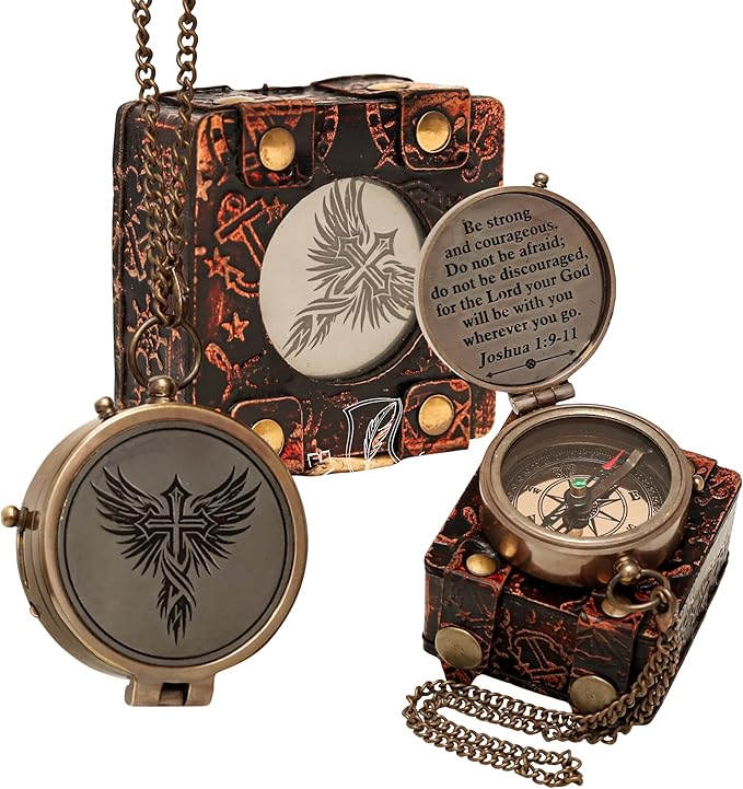 Handmade Brass Antique Compass with Leather Case – Vintage Finish Functional Pocket Navigation Tool for Travel, Hiking & Gift